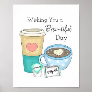 Kaffekonst och citat från hand plockade poster