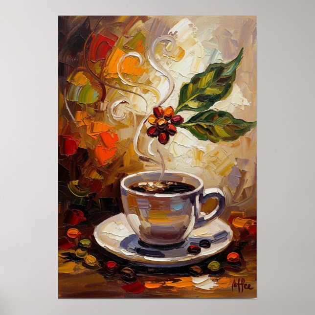 Kaffekonst: Poster med ångande kopp & körsbärsgrei (Framsidan)
