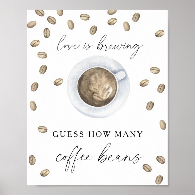Kaffekopp bröllopsdusch Hur många kaffebönor Poster (Framsidan)