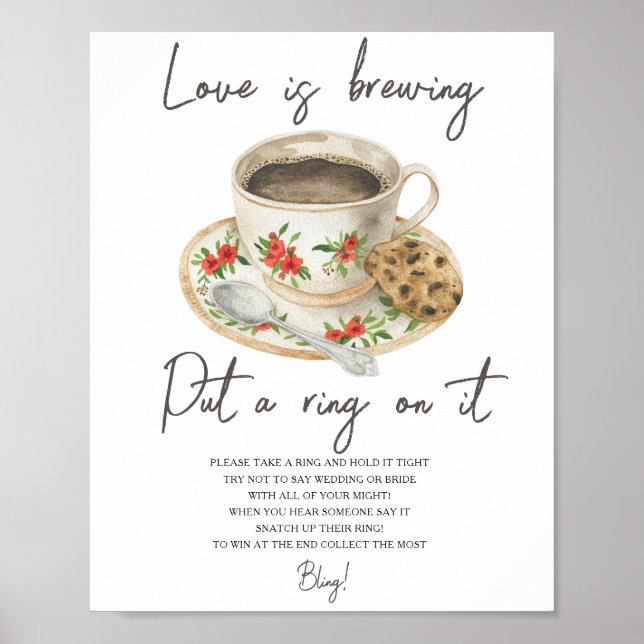 Kaffekopp bröllopsdusch Sätt en ring på det spel Poster (Framsidan)