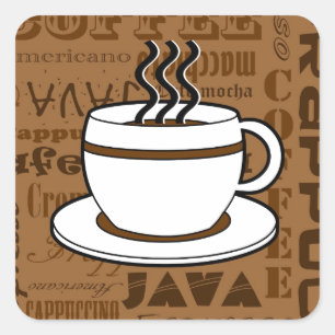 Kaffekopp - kaffeordtryck - brunt fyrkantigt klistermärke