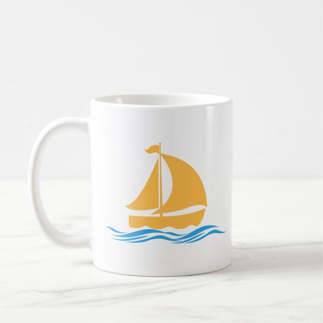 Kaffekopp med båt- och vågmönster (Vänster)