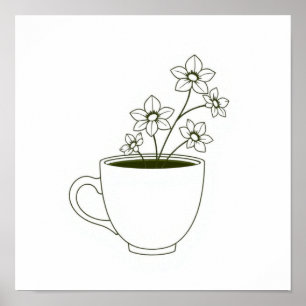Kaffekopp med blomster Ånglinje Konst Poster