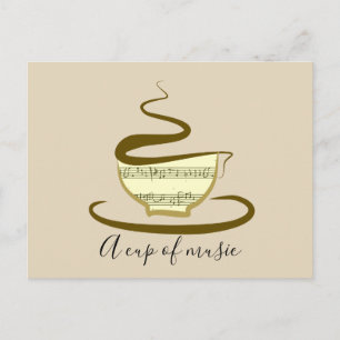 Kaffekopp med musik Handritad minimalistisk skiss Vykort
