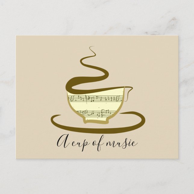 Kaffekopp med musik Handritad minimalistisk skiss Vykort (Framsida)