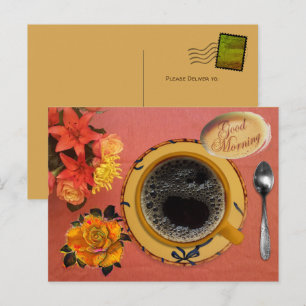Kaffekopp Sked Rosor Vykort