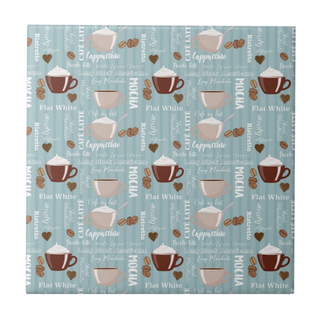 Kaffekoppar Blå Vertikala Linjer Koffein Korn Kakelplatta (Framsidan)