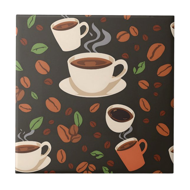 Kaffekoppar Bönor Morgon Mönster Kakelplatta (Framsidan)
