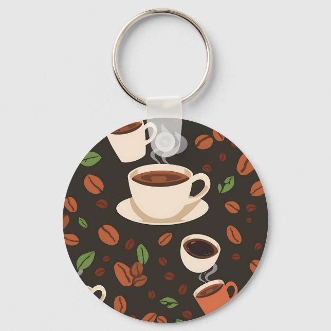 Kaffekoppar Bönor Morgon Mönster Nyckelring (Framsida)