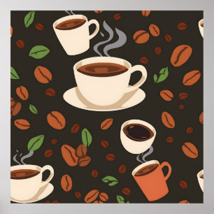 Kaffekoppar Bönor Morgonmönster Poster