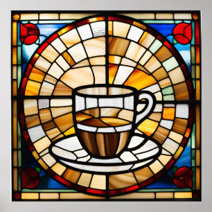 Kaffekoppdesign med utseende av glasmålning poster