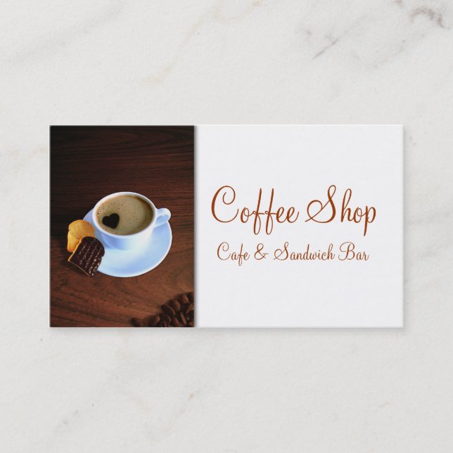 Kaffekoppen med hjärtformade skummar visitkort (Framsida)