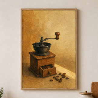 Kaffekvarn Vattenfärg Cottagecore Konstaffisch Poster