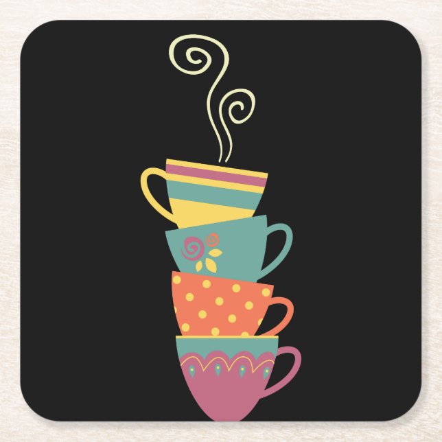 Kaffelångvirvel i staplat mugg underlägg papper kvadrat (Framsidan)