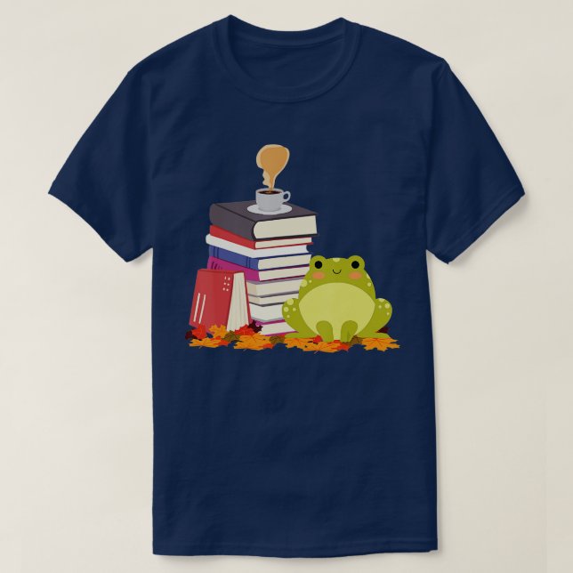 KaffeLoving Frog Reading Bokar Kaffe Älskare T Shirt (Design framsida)