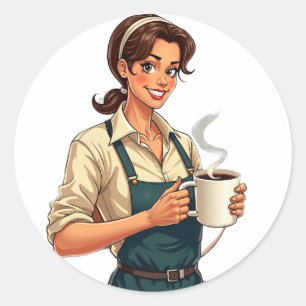Kaffelskalig Barista Liv Morgonbryggd Kaffe Kultur Runt Klistermärke