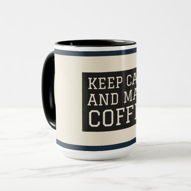 Kaffelskarargåva Mugg – Håll lugn och brygg kaffe (Framsida vänster)