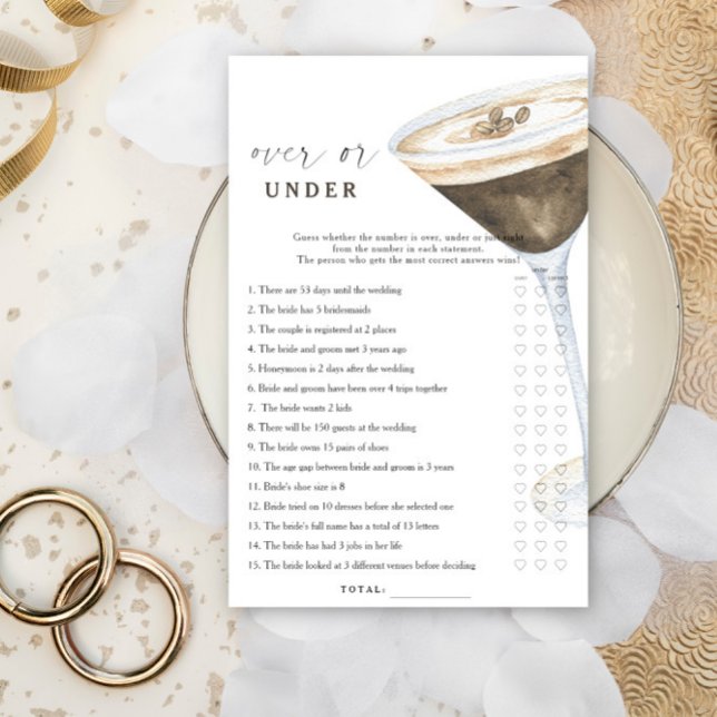 Kaffemartini bröllopsdusch Över eller under spel (Skapare uppladdad)