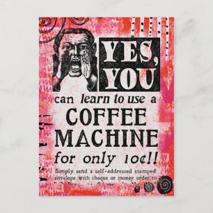 Kaffemaskin - Rolig Vintage Annons Vykort