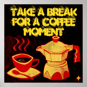KAFFEMOMENT /Röd Gul Kaffe Kopp och Kaffe kanna Poster