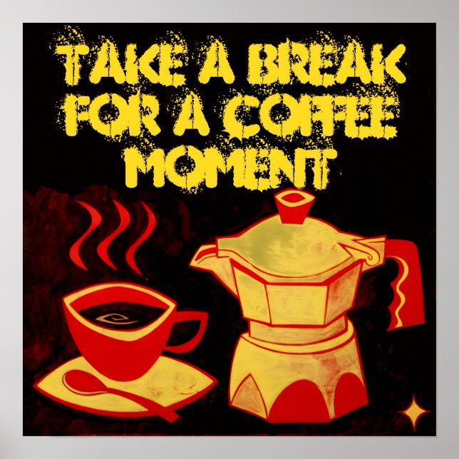 KAFFEMOMENT /Röd Gul Kaffe Kopp och Kaffe kanna Poster (Framsidan)
