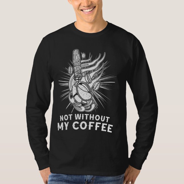 Kaffemonmorgon barista som dricker espresso biscui t shirt (Framsida)