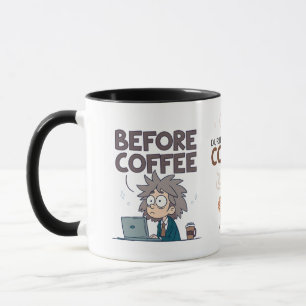 Kaffemood Vektor Art före Under Efter Mugg