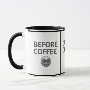 Kaffemood Vektor Art före Under Efter Mugg