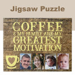 Kaffemotivation 4 fotobrun gult pussel<br><div class="desc">Starta din dag med glädje och anslutning till det här anpassadet 4-fotopusslet! Den hjärtliga frasen "Kaffe och min familj är min underbarare motivation" är perfekten för älskare och familjeentusiaster. Anpassa den med dina favoritfoton så att den blir unik för dina behov - en perfekt med roligt, minnen och avslappning. Underbar...</div>