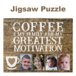 Kaffemotivation 4 fotobrun vit pussel<br><div class="desc">Starta din dag med glädje och anslutning till det här anpassadet 4-fotopusslet! Den hjärtliga frasen "Kaffe och min familj är min underbarare motivation" är perfekten för älskare och familjeentusiaster. Anpassa den med dina favoritfoton så att den blir unik för dina behov - en perfekt med roligt, minnen och avslappning. Underbar...</div>