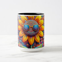 Kaffemug med solros som har en bra dag