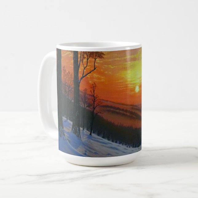 Kaffemug - "Solnedgång över snöig skog" Kaffemugg (Framsida vänster)