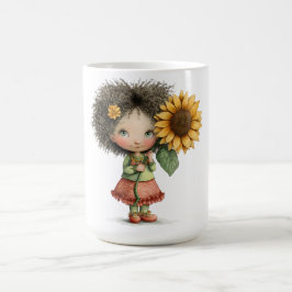 Kaffemugg design av liten flicka som håller solros
