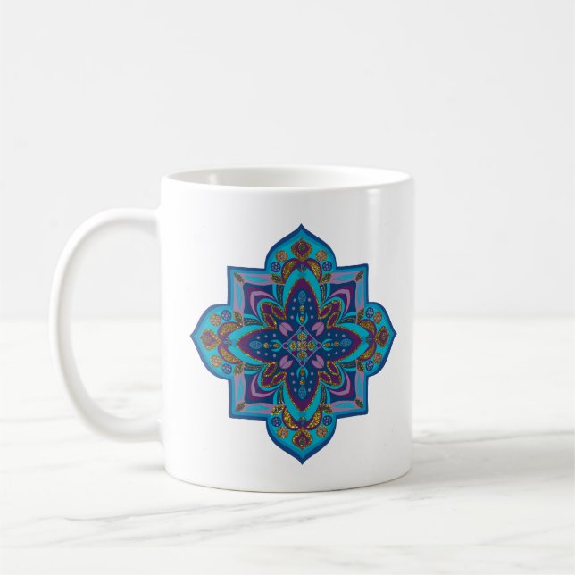 Kaffemugg, livfull lila och blå mandala kaffemugg (Vänster)