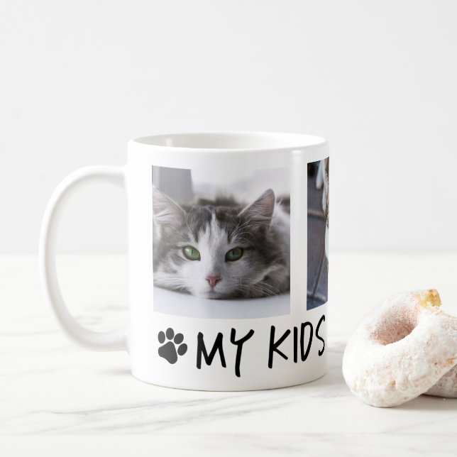 Kaffemugg med 3 bilder - Mina ungar har tass (Med munk)