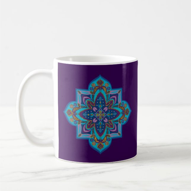 Kaffemugg med blå mandala, lila bakgrund (Vänster)
