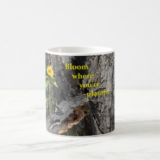kaffemugg med blomman som växer ut ur träd