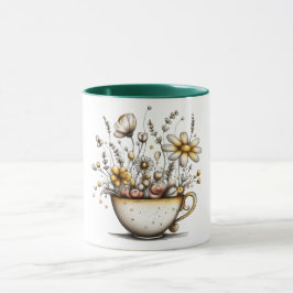 Kaffemugg med design av blommor som växer i koppen