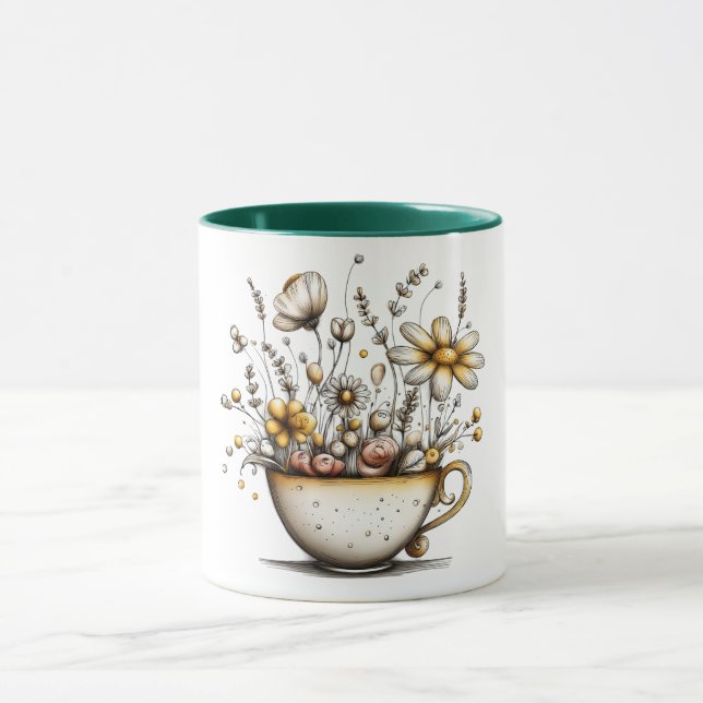 Kaffemugg med design av blommor som växer i koppen (Center)