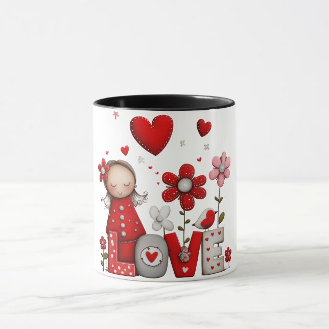 Kaffemugg med design liten flicka med kärleksväxt (Center)