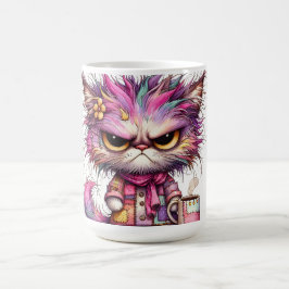 Kaffemugg med färgglad bild av arg katt