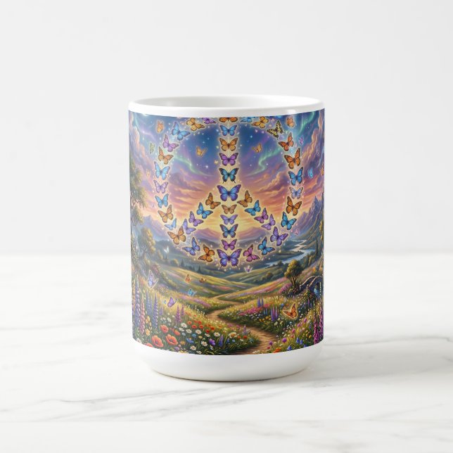 Kaffemugg med färgglad nattvy av fredstecken (Center)
