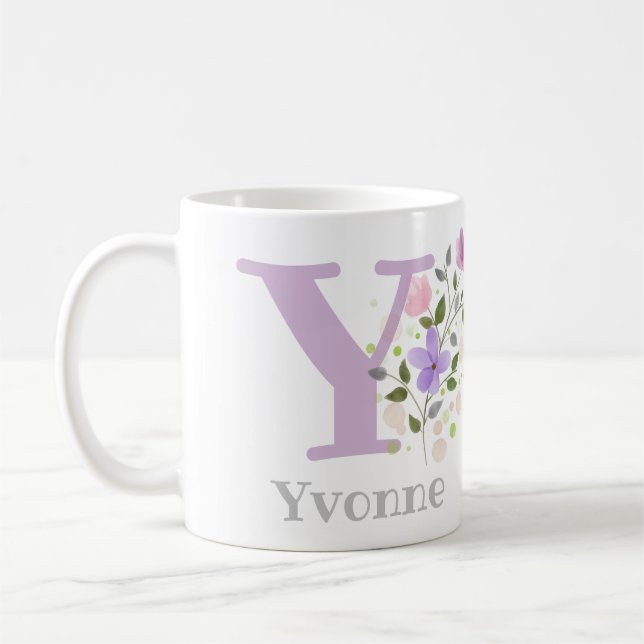 Kaffemugg med namn och blommig design (Vänster)