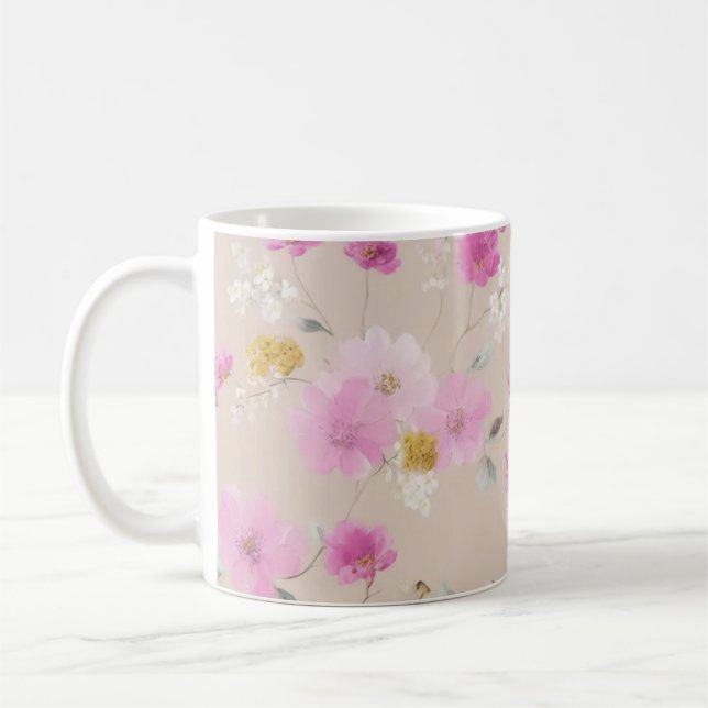 Kaffemugg med rosa tonade blommor (Vänster)