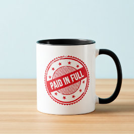 Kaffemugg med stämpel 'Betald i sin helhet' i dist