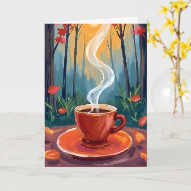 Kaffemugge Akvarellmålning Kort (Gul blomma)