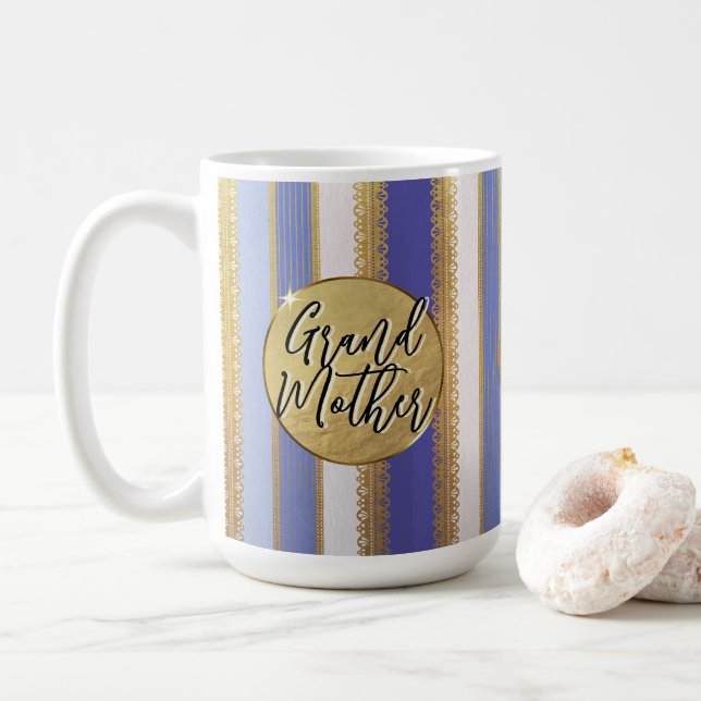 Kaffemuggen Blå Bougie-ränder Mormor Kaffemugg (Med munk)