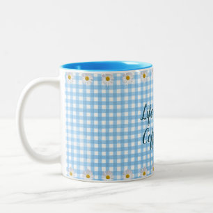 kaffeoffert på gingham Två-Tonad mugg
