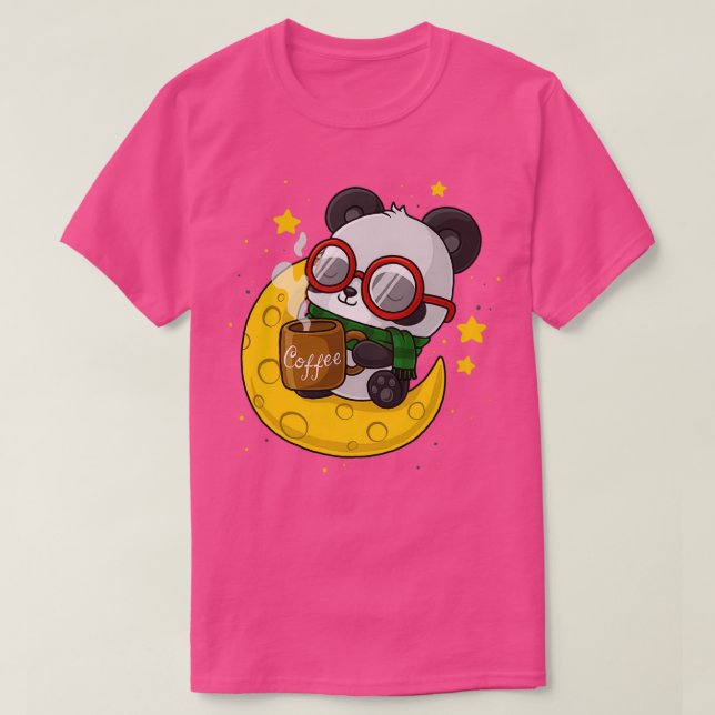 Kaffepanda - Cute Panda i Måne T Shirt (Design framsida)