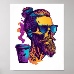 Kaffepåverkad dödskalle � Rollig bartender skelett Poster